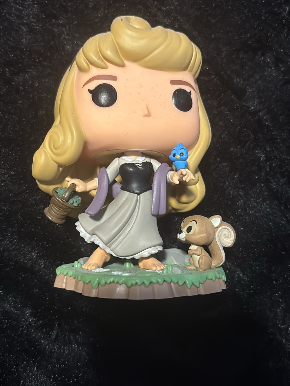 Funko Aurora Figure in Blonde, Gray & Purple Outfit with Woodland Friends